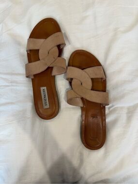 Steve Madden Beige Suede Interlocking Strap Slide Sandals